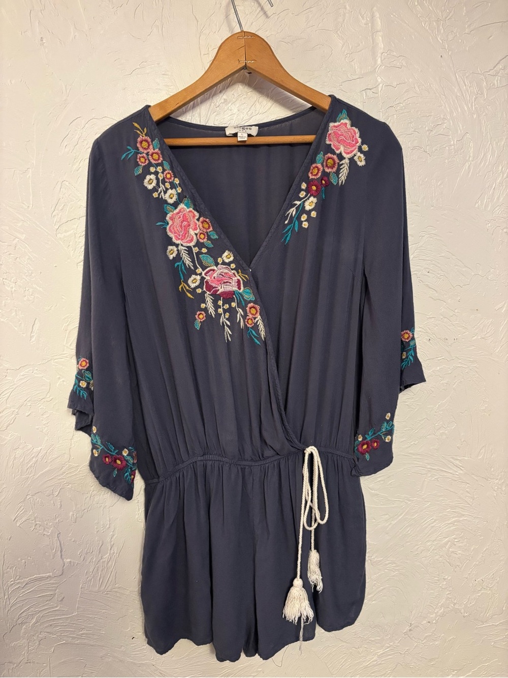 Umgee Embroidered Navy Floral Romper